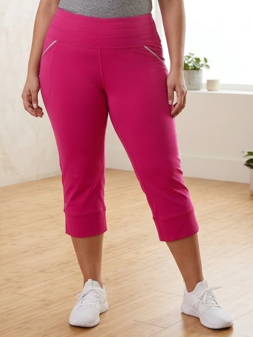 Athleta Relay Capri Yoga Pants Pink Orange Size L Reflective Crop Leggings GUC